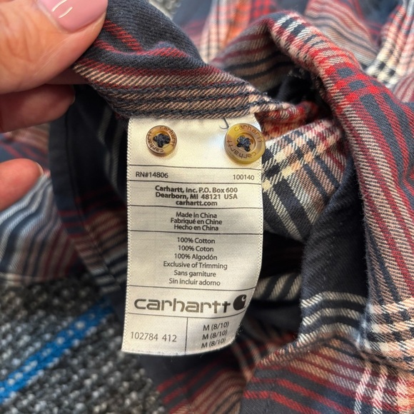 Carhartt Farwell Flannel Half Button Down Shirt Blue Red White Medium - Picture 12 of 13